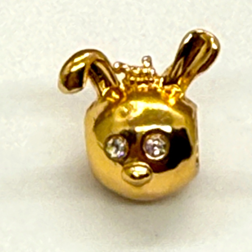 Gold Bunny Charm Bead with Crystal Eyes and Crown